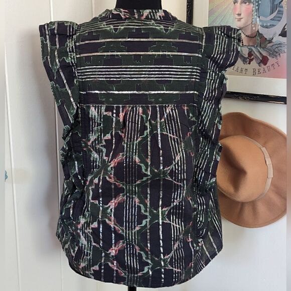 Pilcro Anthropologie Ruffled Buttondown Sleevless Top, sz SM EUC - Picture 9 of 15